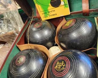 A great Vintage Lawn Bowling Set in a Leather Case!