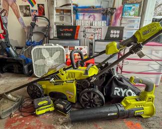 Ryobi Lawn Mower, Ryobi Trimmer, Ryobi Leaf Blower & Garage Equipment