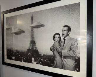 1956 science fiction film Earth vs. the Flying Saucers, Framed Black and White Paris UFO Themed Wall Art
