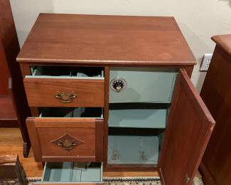 Vintage In-cabinet bank safe with stacked drawers and side compartment 