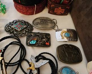Vintage belt buckles hand tooled leather