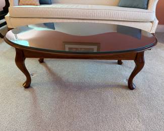	#4	Queen Anne Cherry Coffee Table with Glass Top 44x27x15	 $60.00 				