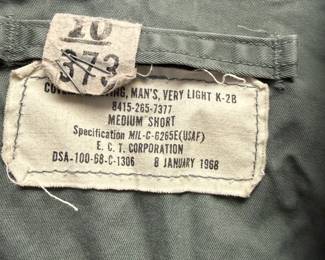 	#44	Army Vietnam era Flight Suit	$50 				
