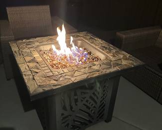 Outdoor furniture, fire table, Weber propane grill