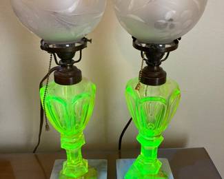 Antique uranium glass table lamps