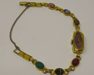 14K & semi-precious stone scarab watch