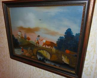 Antique reverse glass paintings