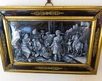 (BID ITEM) 19th century "En Grisaille" enamel plaque "Adoration of the Magi"