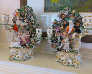 Pair 18th century Chelsea Porcelain candelabrums