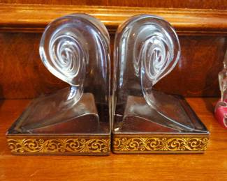 Vintage glass scroll bookends