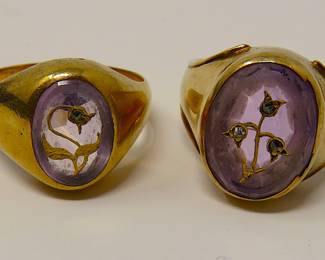 14K gold & amethyst Victorian intaglio tulip rings