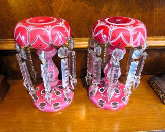 Antique Bohemian mantle lustres