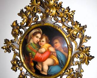 Hand painted porcelain plaque "Madonna Della Seggiola"
