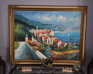 43.5"×54.5 Romantic Mediterranean coastal view oil painting 