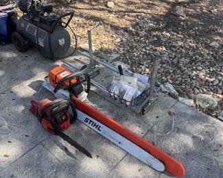 Stihl MS R Chainsaw with Chainsaw Mill Attachment, and Echo Chainsaw