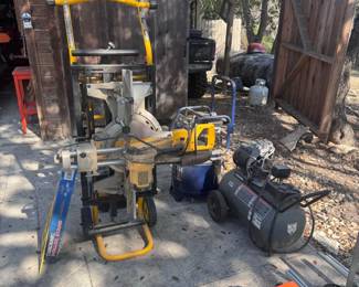 DeWalt DWS Double Bevel Sliding Compound Miter Saw with Stand and Air Compressors