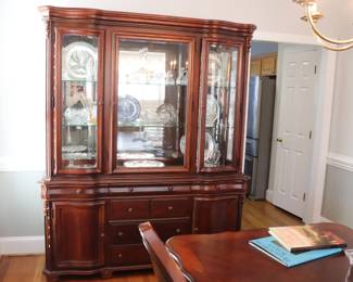 American Signature Hutch China Cabinet Lighted with curved glass 