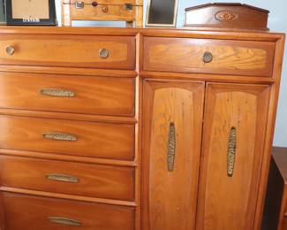 MCM Bedroom Suite Brutalist Dresser Credenza, Gentleman's Chest  & 2 Nightstands  by Drexel Heritage