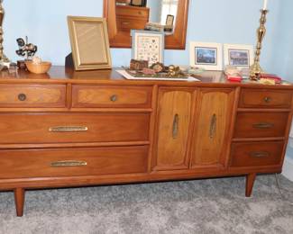 MCM Bedroom Suite Brutalist Dresser Credenza, Gentleman's Chest  & 2 Nightstands  by Drexel Heritage