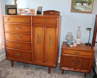 MCM Bedroom Suite Brutalist Dresser Credenza, Gentleman's Chest  & 2 Nightstands  by Drexel Heritage