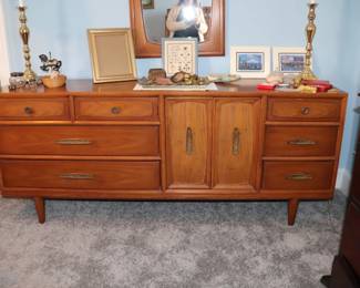MCM Bedroom Suite Brutalist Dresser Credenza, Gentleman's Chest  & 2 Nightstands  by Drexel Heritage