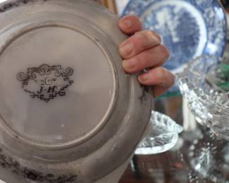 Antique Tonquin J.H. Black Transferware Plate 1850's NO chips Pagoda Boat