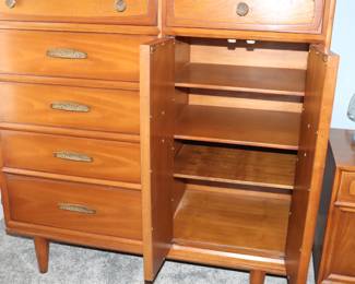 MCM Bedroom Suite Brutalist Dresser Credenza, Gentleman's Chest  & 2 Nightstands  by Drexel Heritage