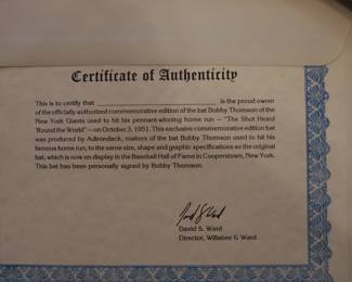 Bobby Thomson Hand Signed Bat