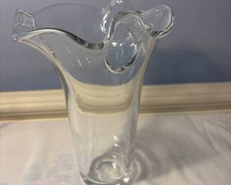 Manufacturer: Peill & Putzler (Germany)
Model/Series: Andros
Height: ~11 inches 
Material: 24% lead crystal, clear, hand-blown
Design: Mid-Century/Modernist style