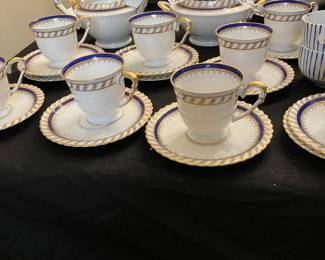Bavarian blue.white & gold demitasse set, 