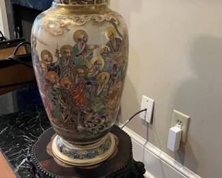 Large Satsuma vase and marble top stand