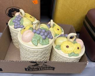 Vintage Ceramic Basket Weave Canister Set