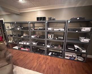 ELECTRONICS (components, headphones, camera, camcorders, misc. cords, routers, tv wall mount, binoculars, VHS, DVD players, vintage reel projector and screen, tripod, and more...