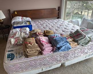 Linens, King bed with mattress and box