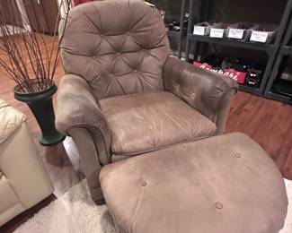 Brown leather chair with ottoman