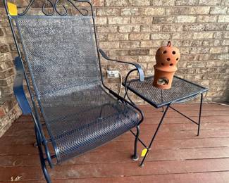 Navy wrought iron bounce chair and table