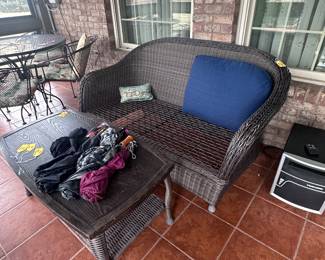 Wicker loveseat and coffee table (no cushions)