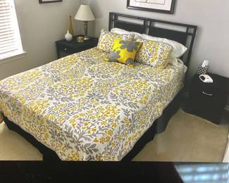 Bedroom suite bed, mattress, and nightstands