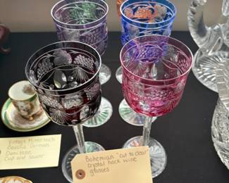 Bohemian "Cut to Clear" Crystal Hock Wine Glasses