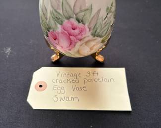 vintage porcelain egg-shaped footed vase