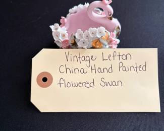 Vintage Lefton China Hand Painted Flowered Swan