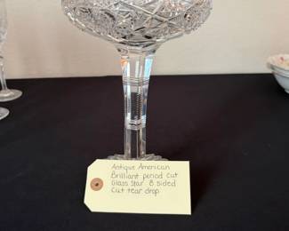 Antique American Brilliant Period Cut Glass Star 8 Sided Cut Tear Drop