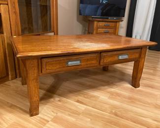 Solid oak table with drawers