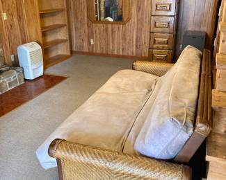 Futon, mirror, bookshelf