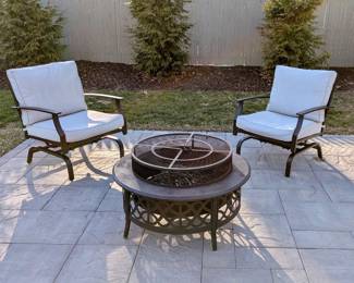 Fire pit and outdoor chairs (2)
