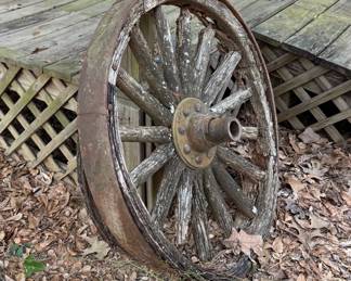 Old wooden wagon wheel 