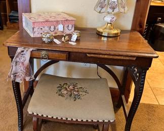 Antique writing desk and stool 