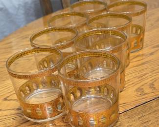 Set of 8 Gold Etched Scotch Glasses