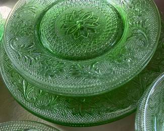 Cherry Blossom green depression glass