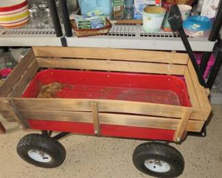 Vintage-Red Steel & Wood Wagon